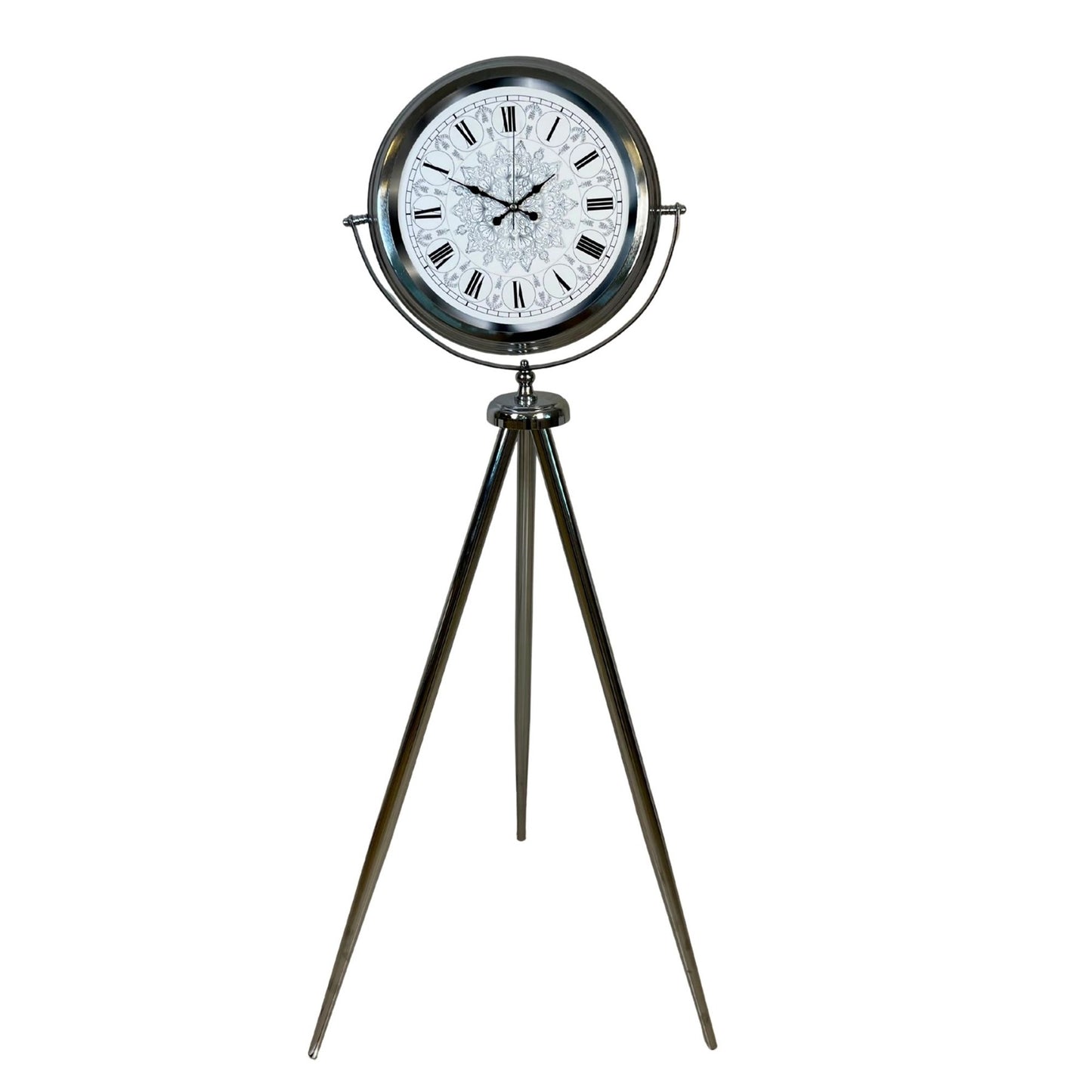 Krom Motifli 150 x 45 Cm Metal Tripod Ayaklı Saat