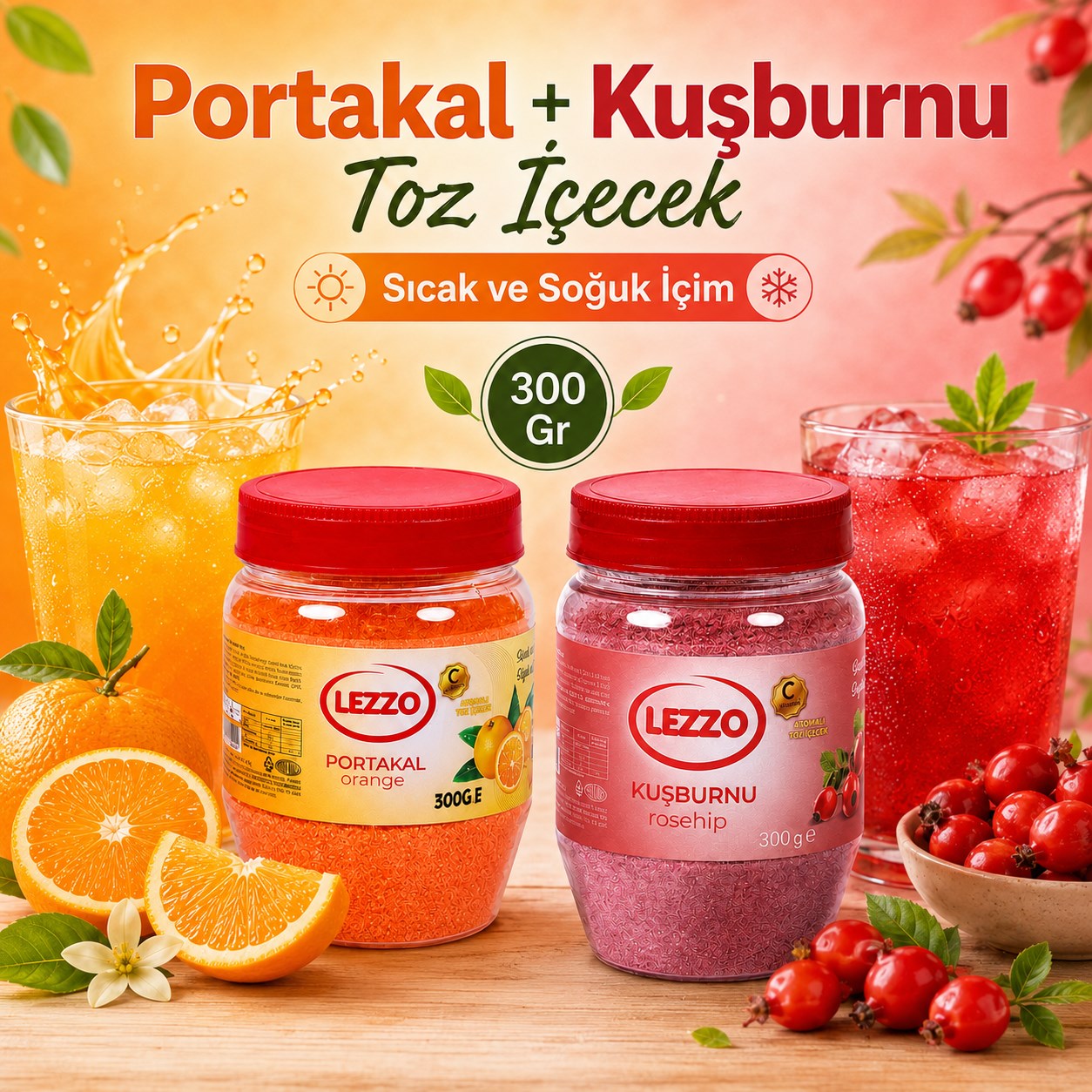 Portakal + Kuşburnu Toz Içecek (Sıcak ve Soğuk İçim) 300 Gr