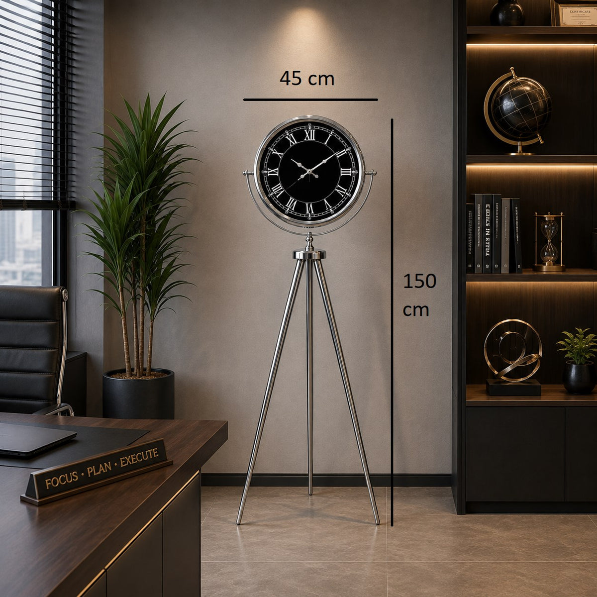 Krom Imperial 150 x 45 Cm Metal Tripod Ayaklı Saat