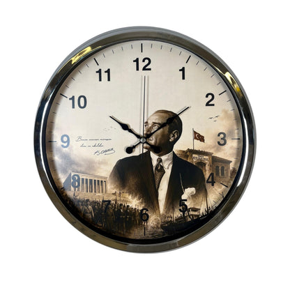 Cumhuriyet Yıldızı Krom 40 x 40 Cm Metal Duvar Saati