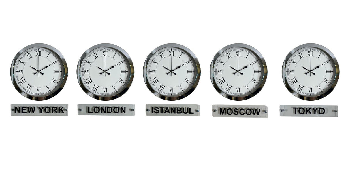 Prestij Krom 36 Cm Metal Tabelalı Dünya Saatleri – 5’li Set