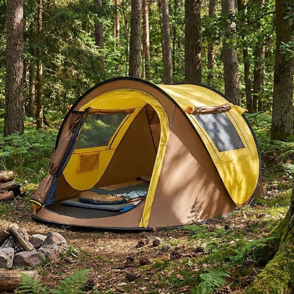 BUFFER® 2 Kişilik Vagon Tipi Yarı Otomatik Kamp Çadırı – Çift Kapılı, Çift Pencereli, Hafif Taşınabilir Outdoor Doğa Çadırı 220x120x90 cm