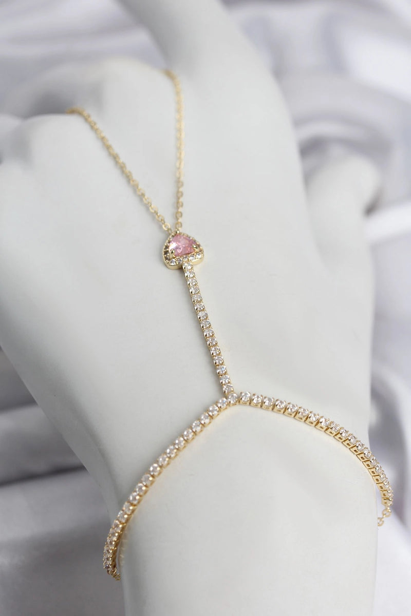 Gold Renk Pirinç Zirkon Taşlı Pembe Kalp Model Şahmeran