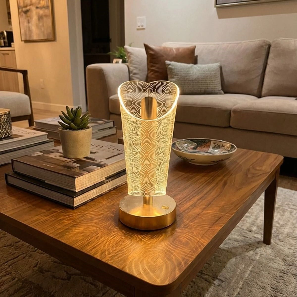 Açık Silindirik Kristal Damla Model LED Masa Lambası – Gold Tabanlı, Dokunmatik, 3 Renk Işık Modlu, Şarjlı Modern Dekoratif Gece Lambası (5643)
