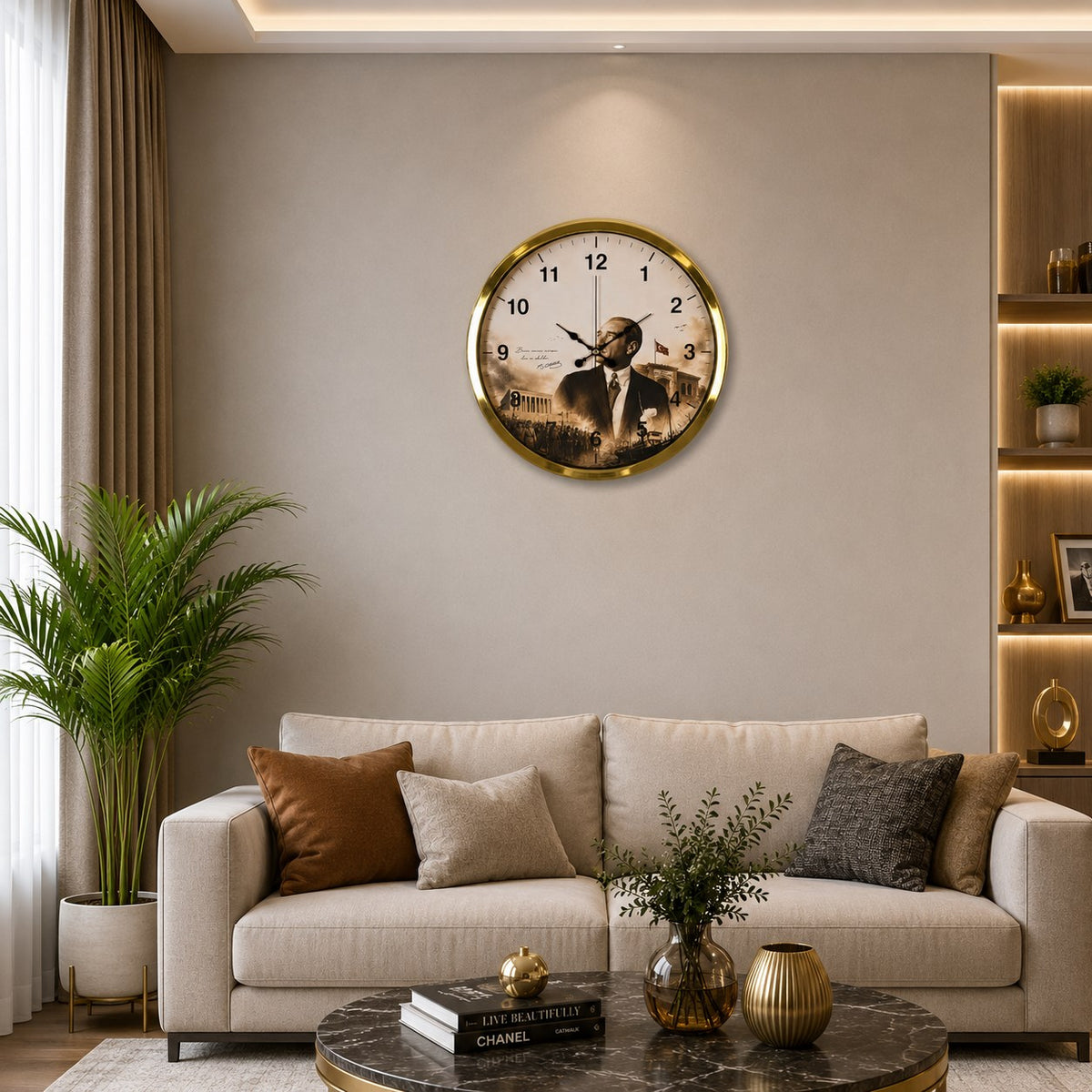 Gold Cumhuriyet Işığı 40 x 40 Cm Metal Duvar Saati