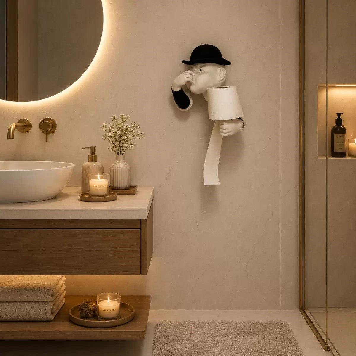 3d İnsan Figürlü Tuvalet Kağıdı Askılığı – Eğlenceli Banyo Dekoru Siyah