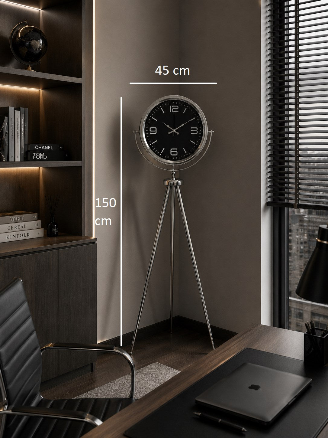 Krom Elegance 150 x 45 Cm Metal Tripod Ayaklı Saat
