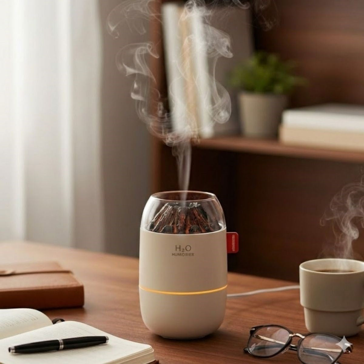 Ahşap Odun Ateşi Tasarımlı 280 Ml Ultrasonik Hava Nemlendirici & Aroma Difüzör – Soğuk Buhar Makinesi, Led Işıklı, Ortam Nemlendirici (5643)