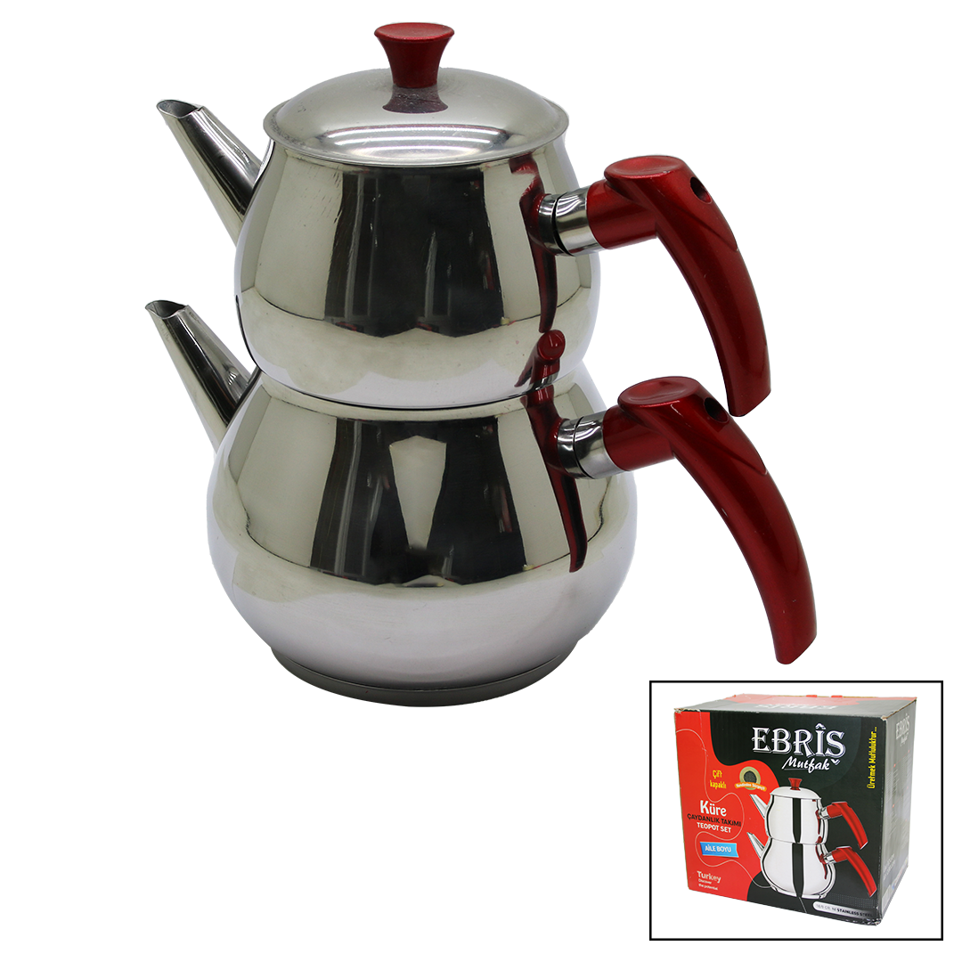AİLE BÜYÜK BOY KÜRE ÇELİK ÇAYDANLIK SETİ ÜST: 1.2LT - ALT: 2LT (5643)