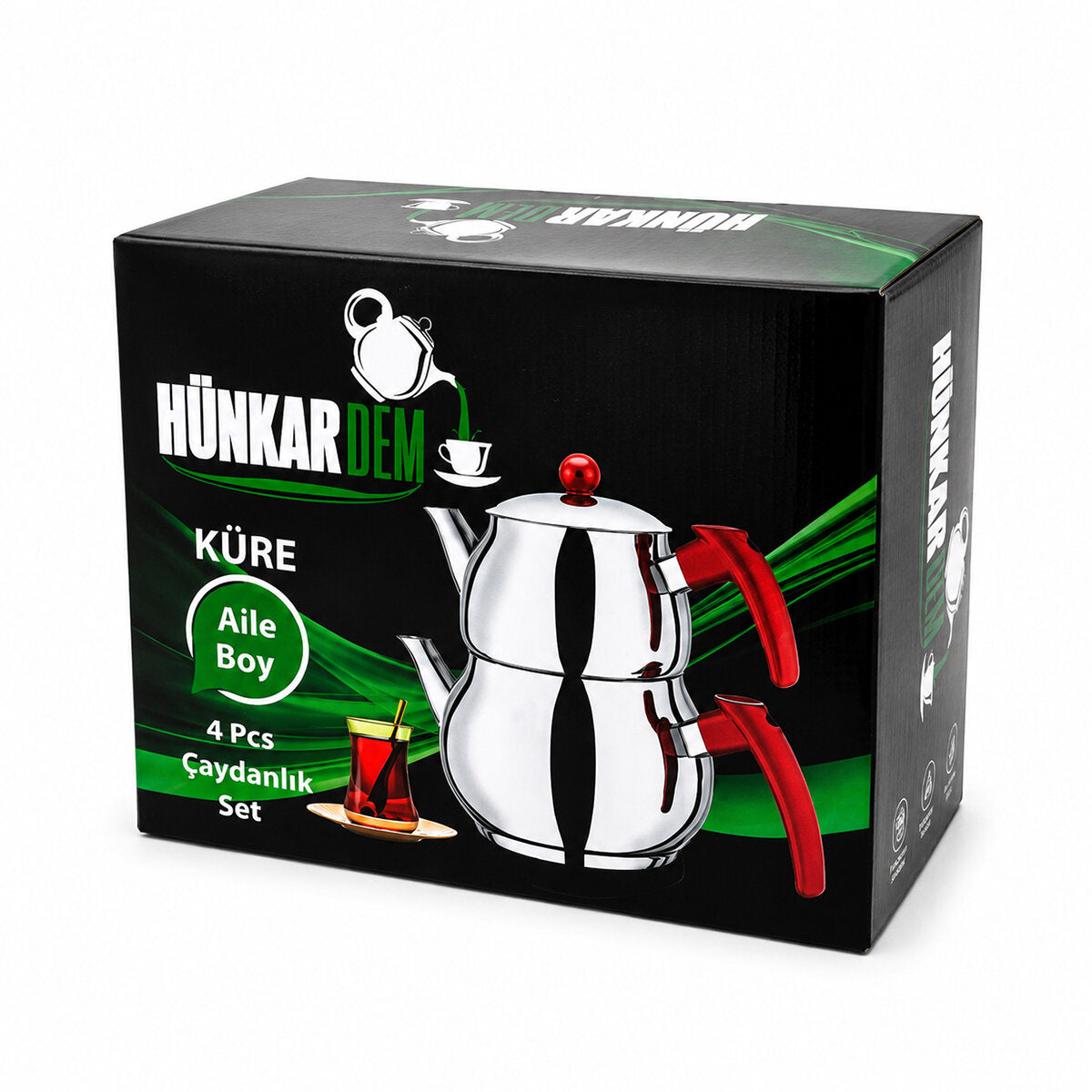AİLE BÜYÜK BOY KÜRE ÇELİK ÇAYDANLIK SETİ ÜST: 1.2LT - ALT: 2LT (5643)