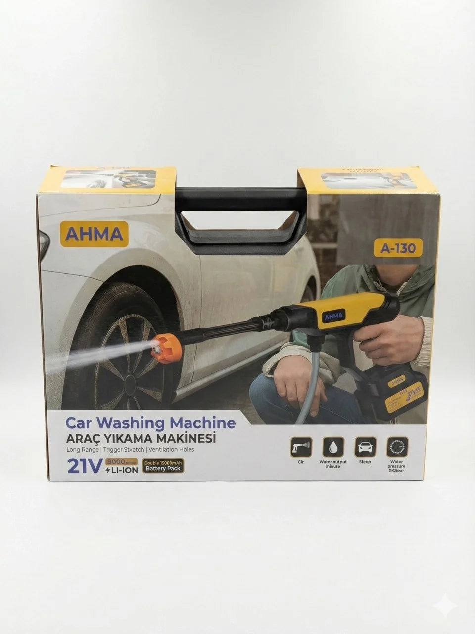Akülü Basınçlı Araç Yıkama Makinesi | 21v Çift Batarya | 175 Psı Güç | 3.6l/dk Su Akışı A-130 (5643)