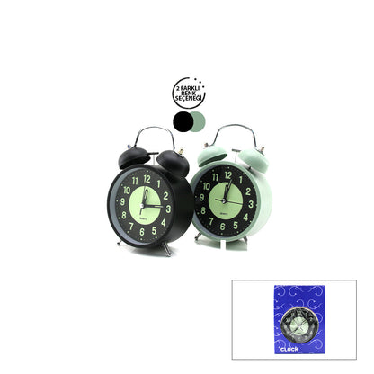 ALARM CLOCK NO-847 YUVARLAK MASA ÇALAR SAAT METAL KASA RENKLİ PİLLİ - IŞIKLI - FOSFORLU ÇAP: 11CM BGC-37 HERHANGİ BİR RENK GÖNDERİLİR (5643)