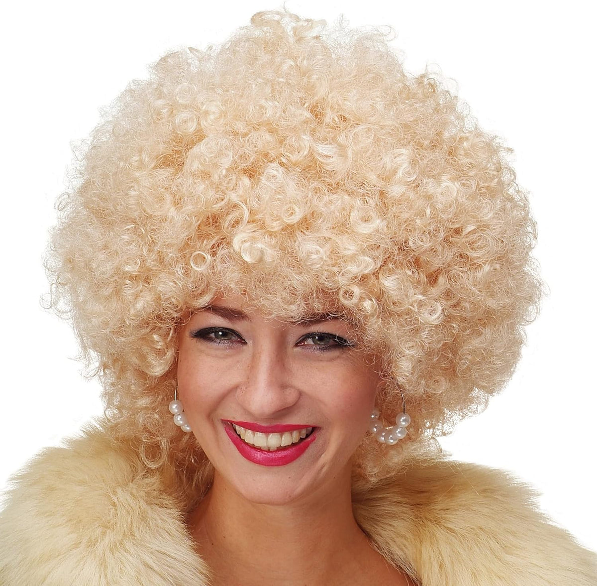Altın Renk Kıvırcık Afro Bonus Peruk Saç Parti Peruğu Platin Gold (5643)