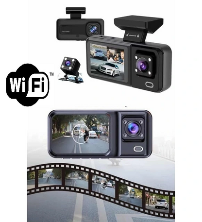 Araç Kamerası - 3 Kameralı Wifi Ön, İç Ve Arka Full Hd Dvr Araç İçi Ekranlı Kamera