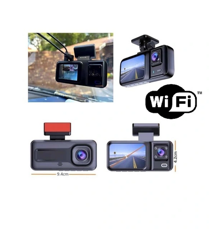 Araç Kamerası - 3 Kameralı Wifi Ön, İç Ve Arka Full Hd Dvr Araç İçi Ekranlı Kamera