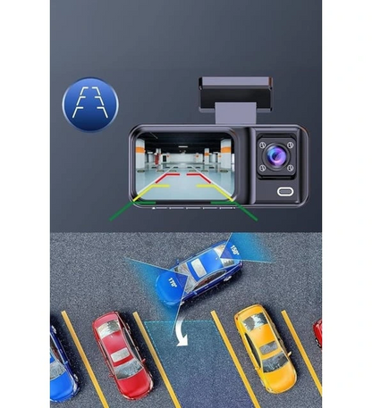 Araç Kamerası - 3 Kameralı Wifi Ön, İç Ve Arka Full Hd Dvr Araç İçi Ekranlı Kamera