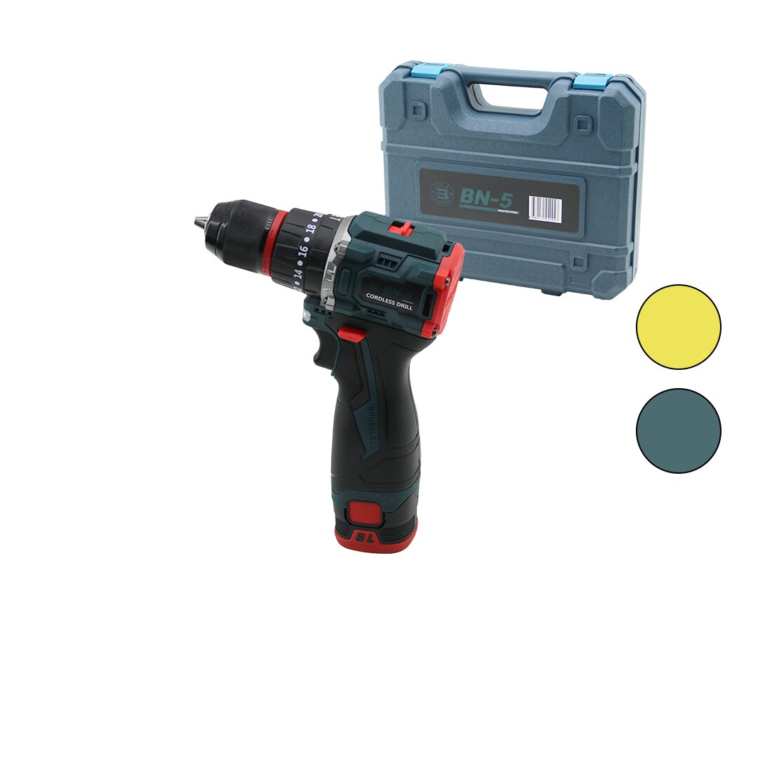 KÖMÜRSÜZ SARI VEYA MAVİ RENK ŞARJLI DARBELİ MATKAP - UÇ SETİ 1550 RPM24V - 5.0 Ah2-BATARYA (5643)