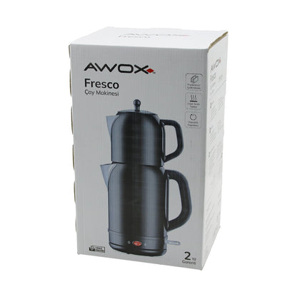 AWOX FRESCO SİYAH ELEKTRİKLİ ÇAY MAKİNESİ ÇAYCI SET 1.7LT SU ISITICI + 1.2LT DEMLİK PASLANMAZ ÇELİK GÖVDE 2200W (5643)