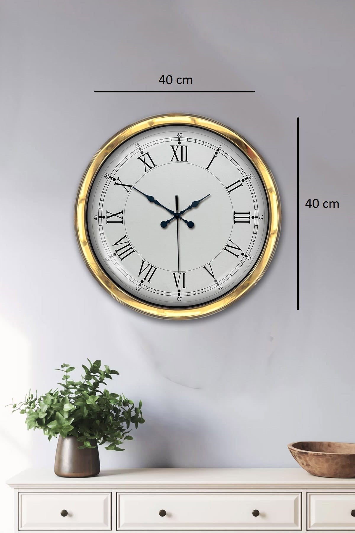 Gold Şık 40 Cm Metal Roma Rakamlı Duvar Saati
