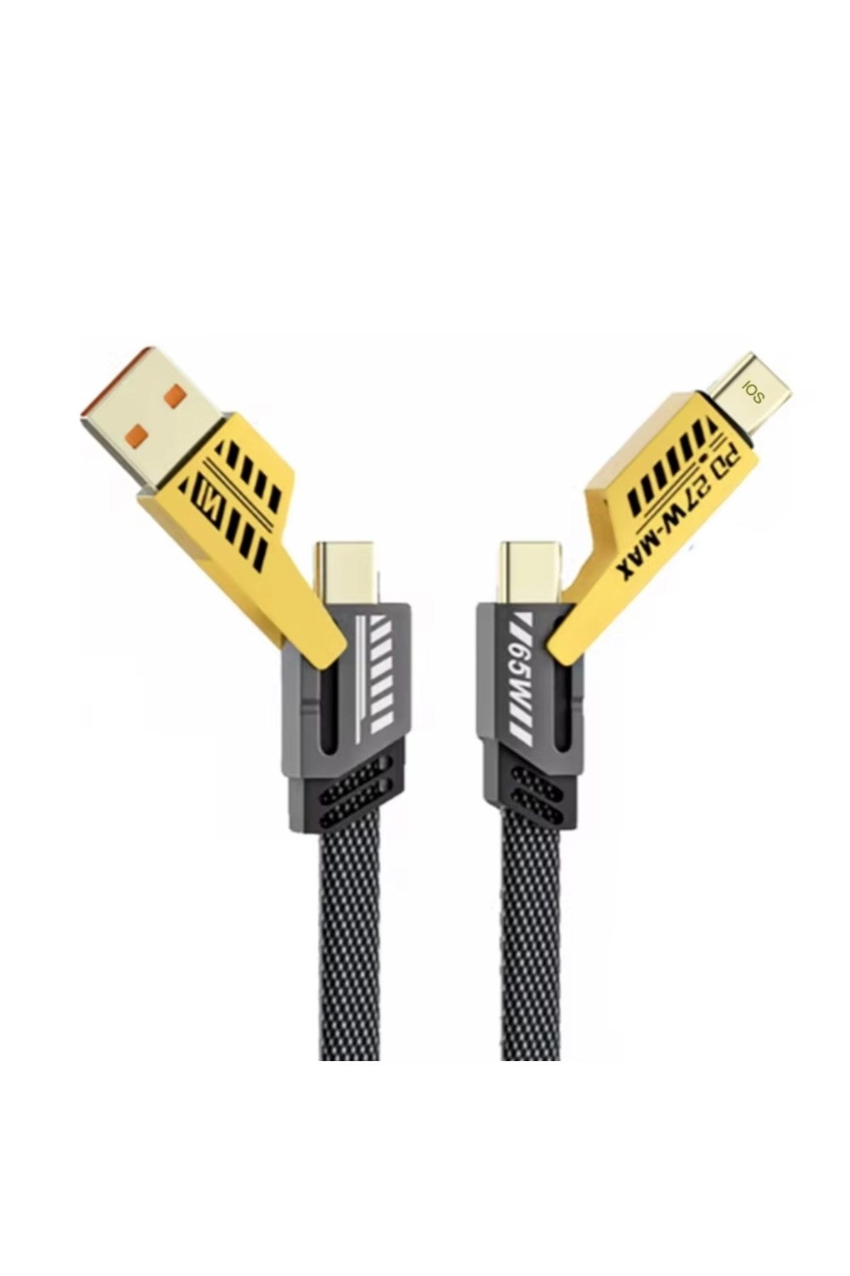 4’ü 1 Arada 65W Hızlı Şarj Kablosu – USB ve Type-C Girişli, Örgülü Dayanıklı