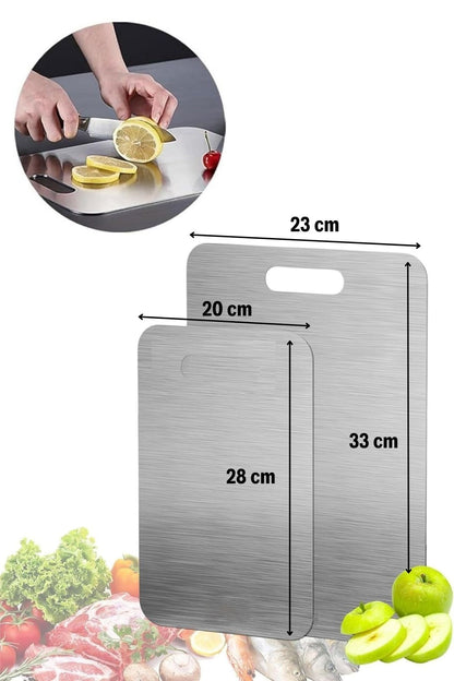 BUFFER® 2 Boy Paslanmaz Çelik Leke Tutmaz,Kırılmaz,Antibakteriyel,Elde ve Bulaşık Makinesinde Yıkanabilen Meyve,Sebze,Et,Tavuk Kesim Panosu
