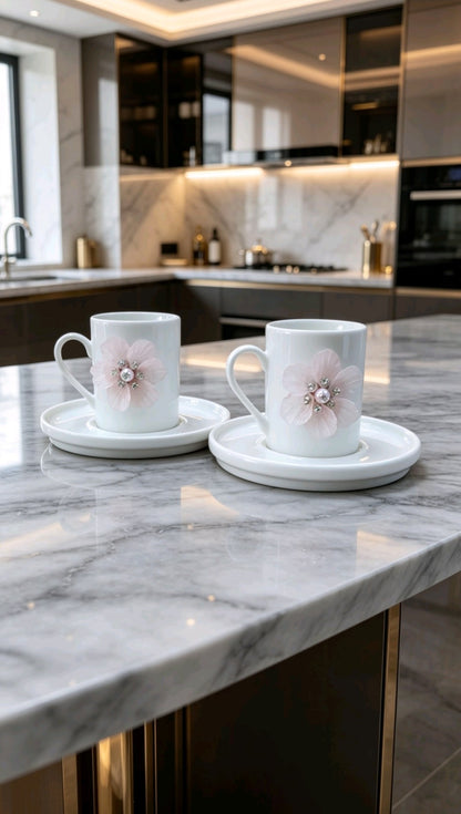 KİRLİNOVA® PEMBE ÇİÇEK PORSELEN 2'Lİ FİNCAN