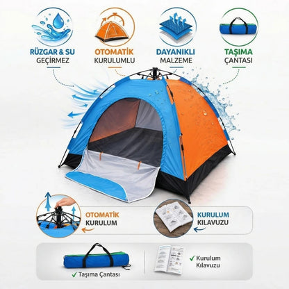 BUFFER® 8 Kişilik Otomatik Kurulum Kamp Çadırı – Outdoor, Suya Dayanıklı Hızlı Kurulum Piknik ve Doğa İçin Geniş Aile Çadırı 250x250x165 cm