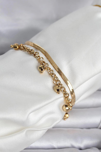 316L Çelik Gold Renk Dorika ve İtalyan Zincirli Model Kadın Bileklik