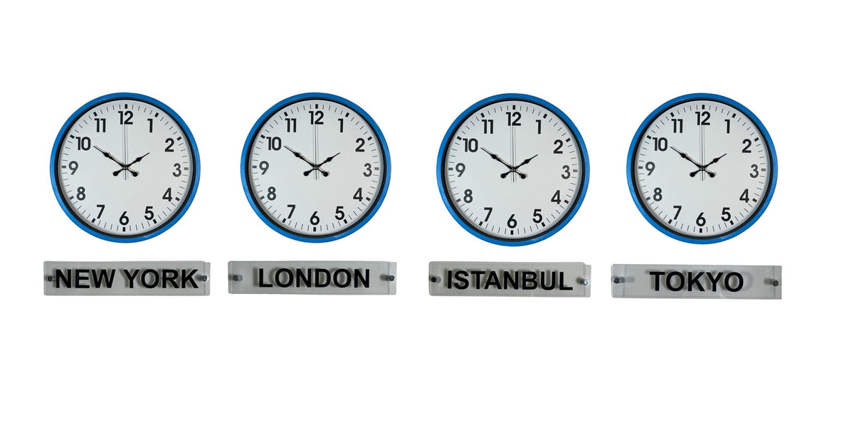 Prime Blue 36 Cm 4 lü Tabelalı Dünya Duvar Saati