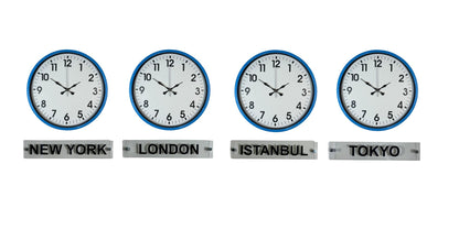 Prime Blue 36 Cm 4 lü Tabelalı Dünya Duvar Saati