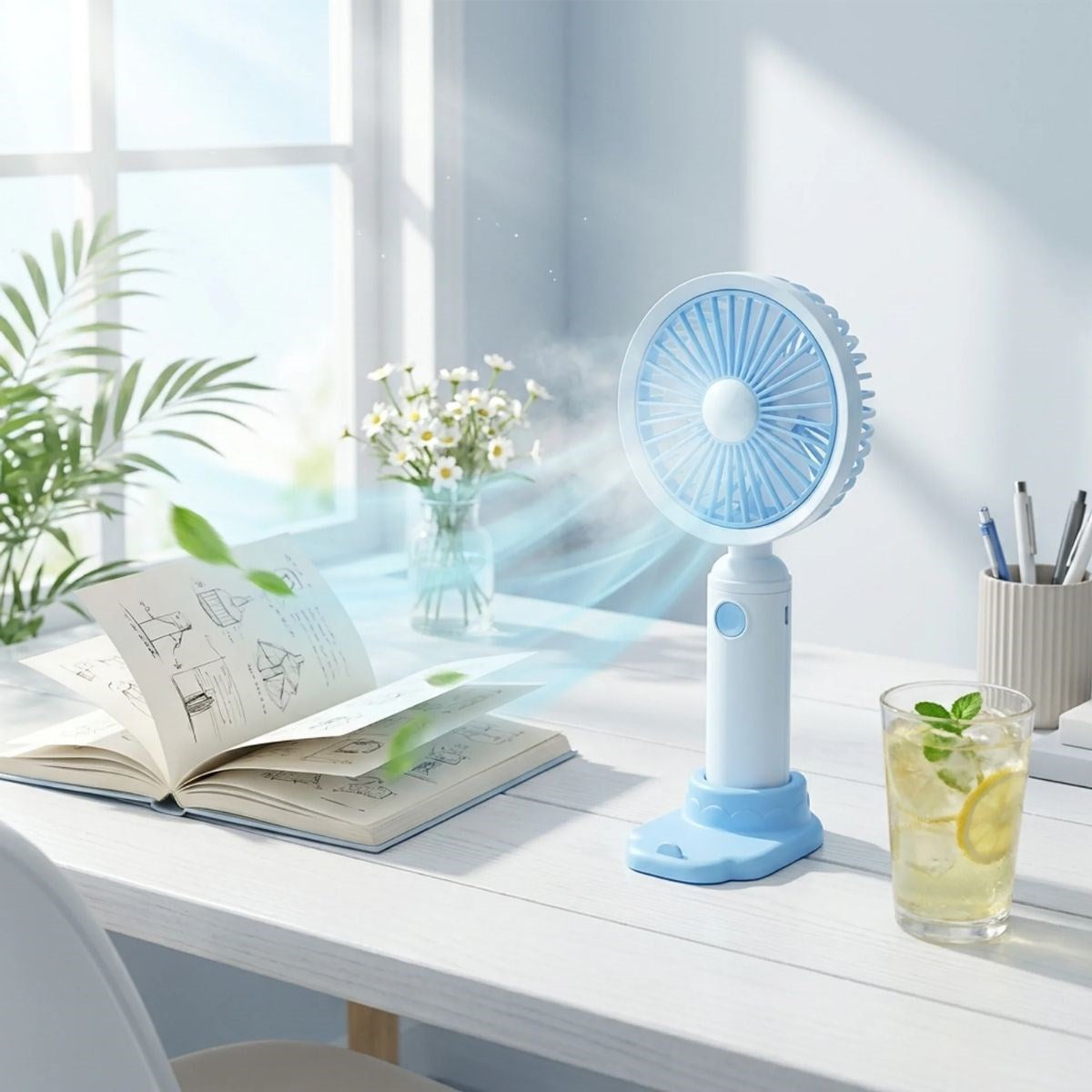 BUFFER® 3 Kademeli Masaüstü Fan – Telefon Tutuculu Özellikli Standlı Elde Taşınabilir Mini Fan EKL29