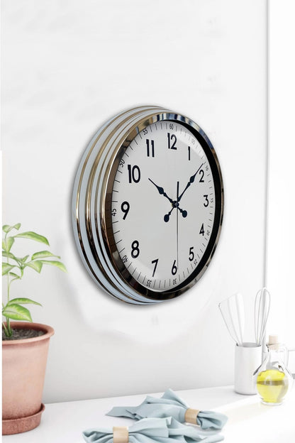 Modern Klasik 40 Cm Krom Metal Duvar Saati