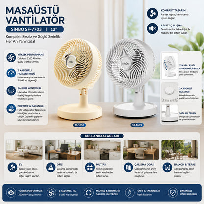 BEJ 12 INC EV - OFİS KOMPAKT - SESSİZ - İKİ KADEME MASAÜSTÜ VANTİLATÖR SF-7703 (5643)