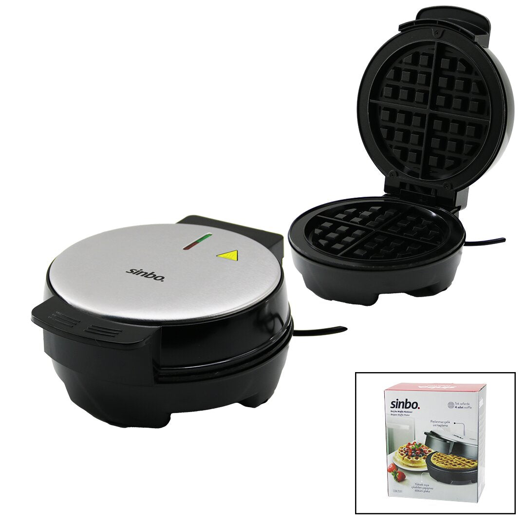 BELÇİKA WAFFLE MAKİNESİ ELEKTRİKLİ 4 WAFFLE - YAPIŞMAZ DÖKÜM PLAKA PASLANMAZ ÇELİK ÜST KAPLAMA SSM-2591 (5643)