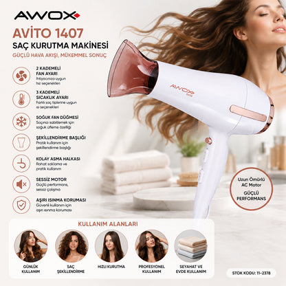 BEYAZ AVİTO SAÇ KURUTMA MAKİNESİ 2200W 1407 (5643)