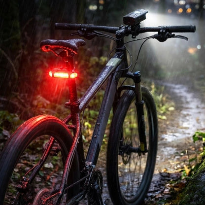 Bisiklet Işık Seti – USB Şarjlı LED Ön Far + Arka Stop Lambası, Su Geçirmez Bisiklet Aydınlatma Seti (5643)