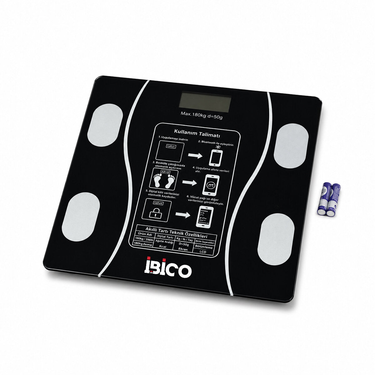 BLUETOOTH - VÜCUT ANALİZLİ DİJİTAL BASKÜL TERAZİ TARTI 180KG/50G YAĞ - SU - KAS ORAN - BMI İ11-023 (5643)