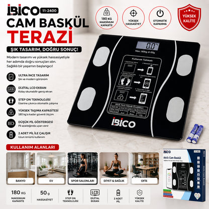 BLUETOOTH - VÜCUT ANALİZLİ DİJİTAL BASKÜL TERAZİ TARTI 180KG/50G YAĞ - SU - KAS ORAN - BMI İ11-023 (5643)
