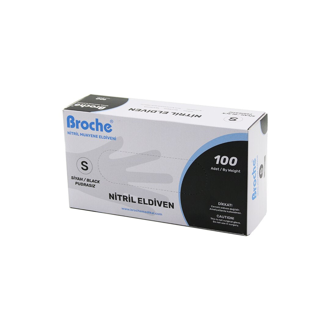 BROCH S BEDEN SİYAH PUDRASIZ NİTRİL MUAYENE ELDİVENİ 100LÜ (5643)
