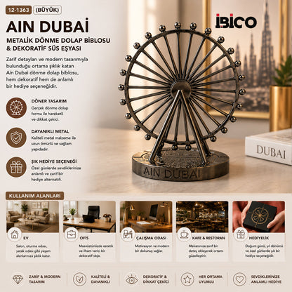 BÜYÜK AIN DUBAİ METALİK DÖNME DOLAP BİBLOSU - DEKORATİF SÜS EŞYASI KROM - BAKIR (5643)