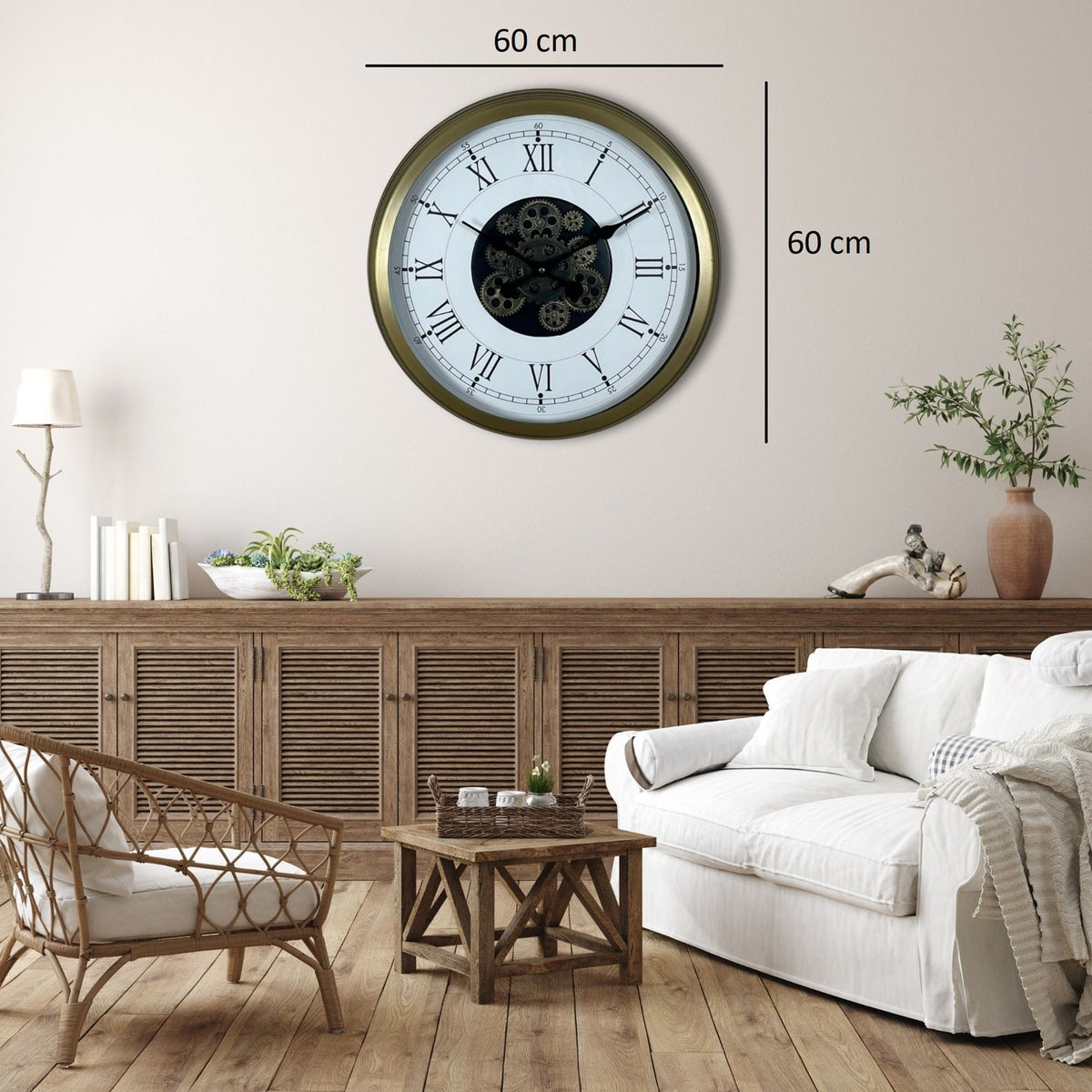 Vintage Roma Rakamlı 60 Cm Çarklı Duvar Saati