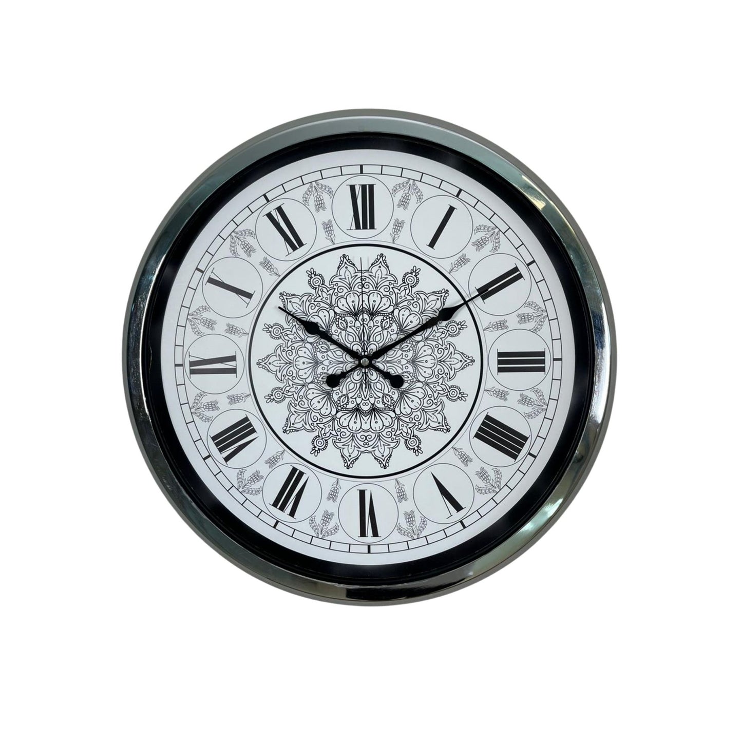 Krom Motifli Dekoratif 52 Cm Metal Duvar Saati