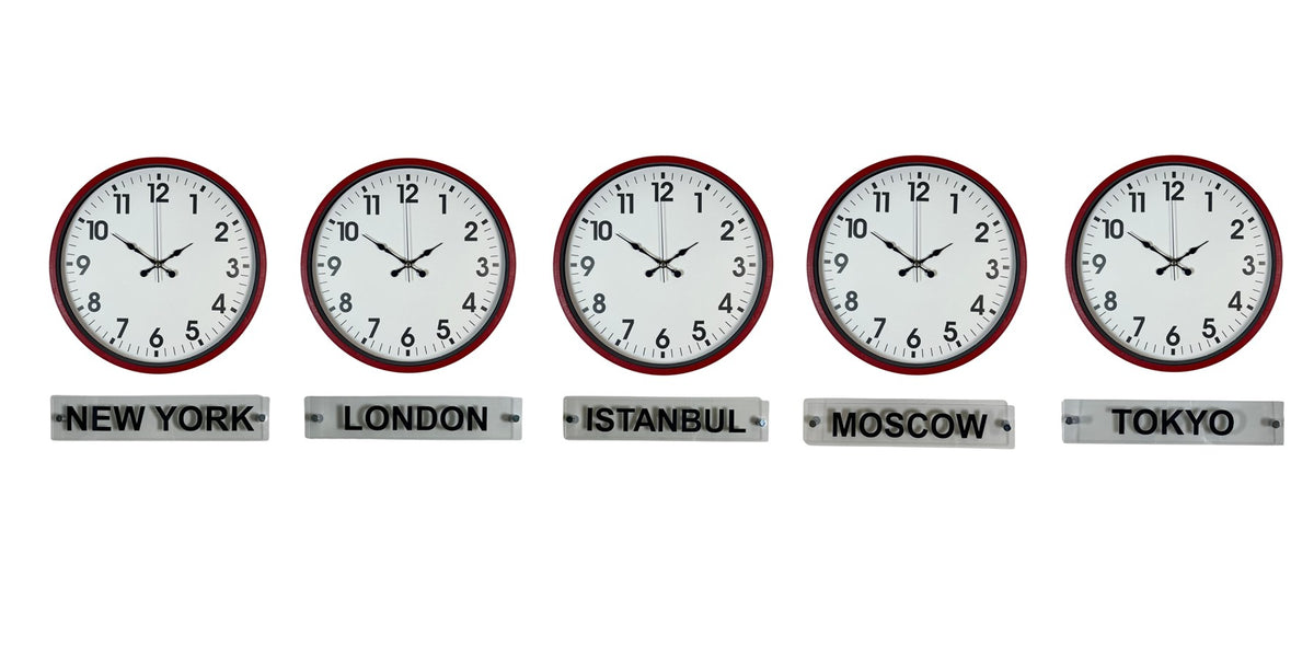 Kırmızı Global Classic 5’li Tabelalı 36 Cm Dünya Saati