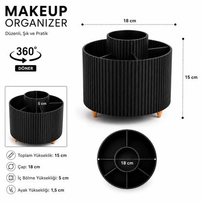 Masa Üstü Çok Amaçlı 360 Derece Dönen Organizer – Dekoratif Ürün 20x20 Cm Siyah