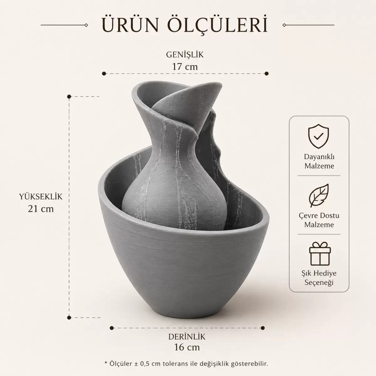 3d Baski Tigea Vazo 15cm Gri
