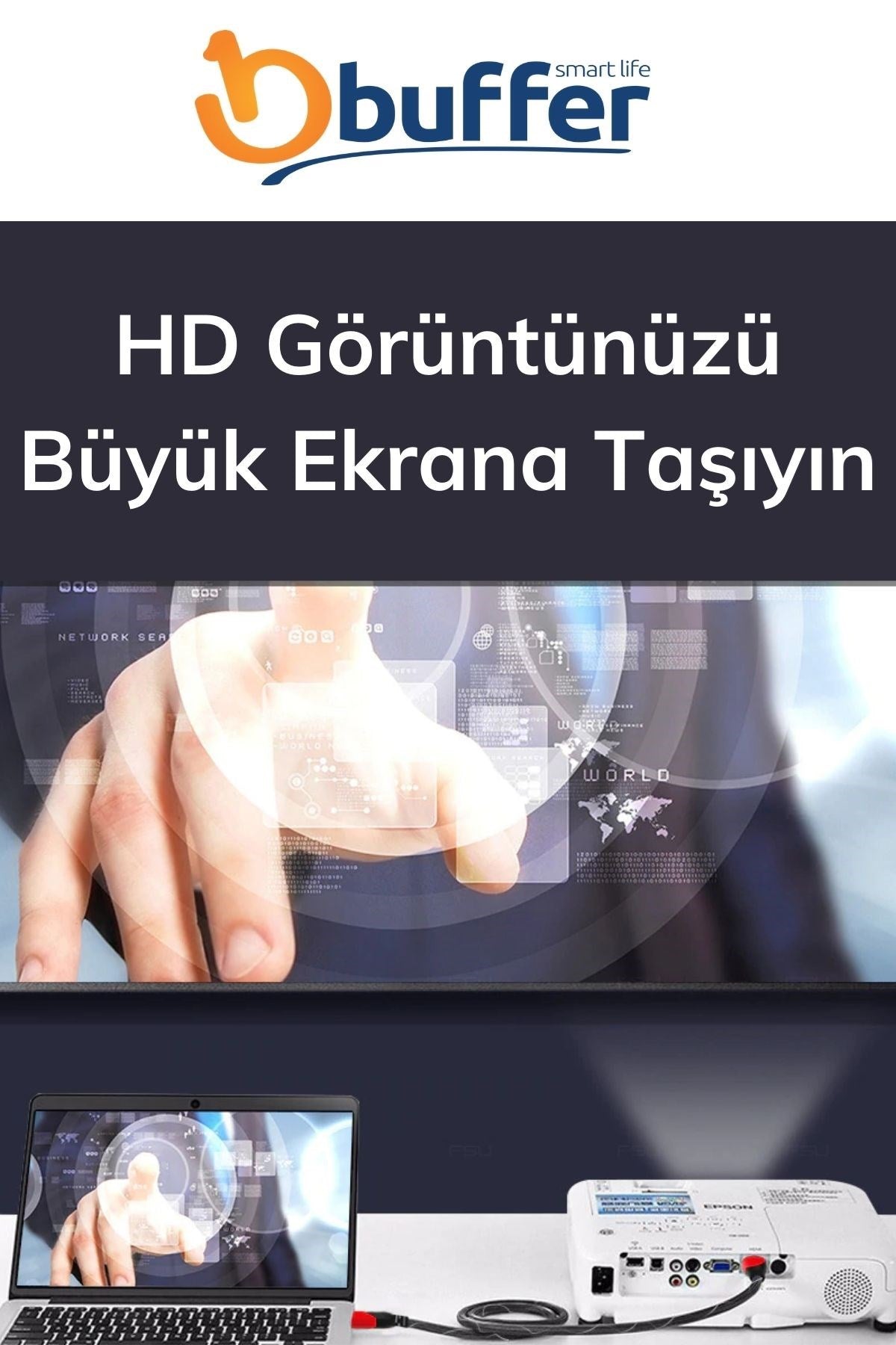 BUFFER® HDMI Kablosu 10 Metre HDTV Bilgisayar Uydu Görüntü Ses Full HD Sargılı Görüntü Aktarma Kablosu