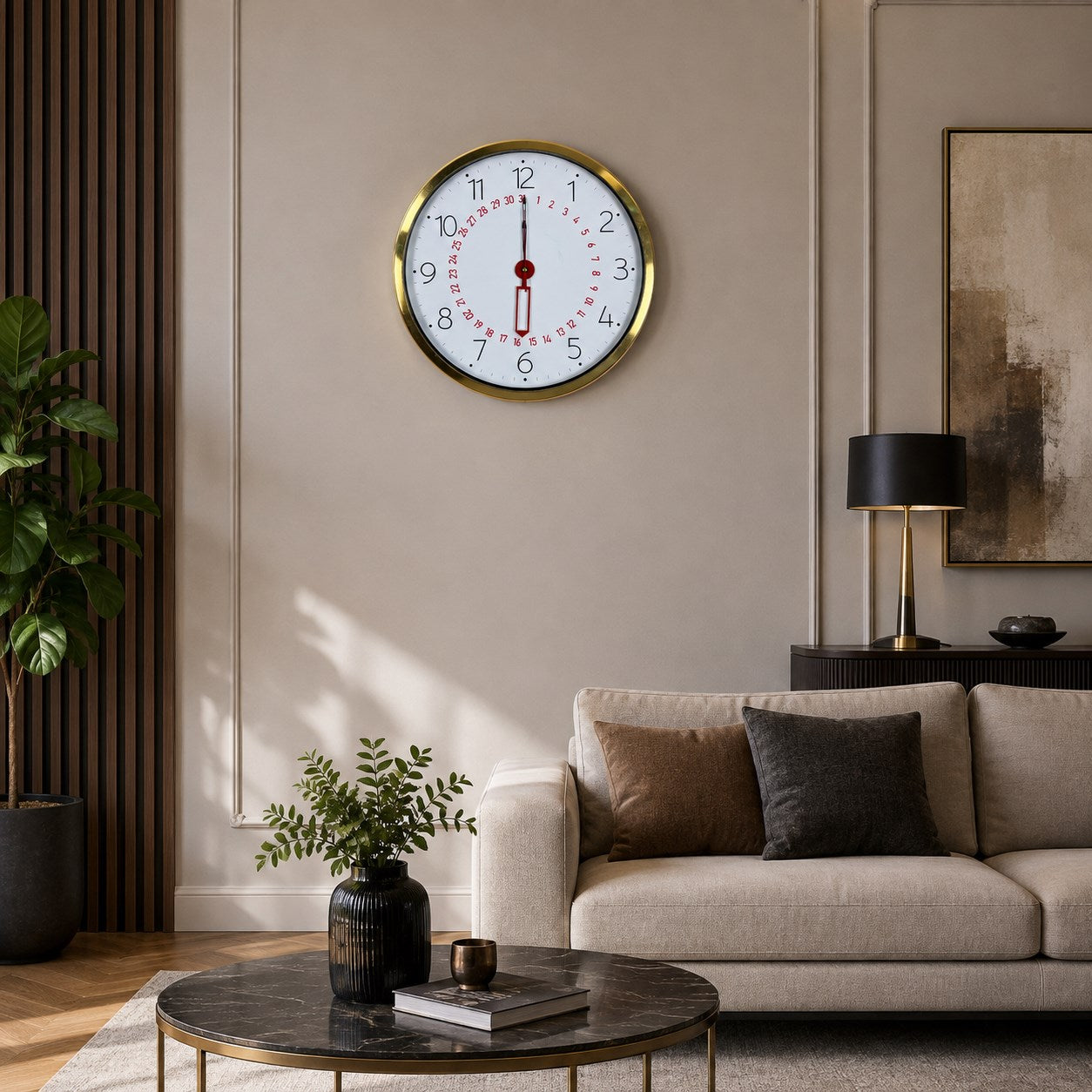 Gold Takvimli 40 x 40 Cm Metal Duvar Saati