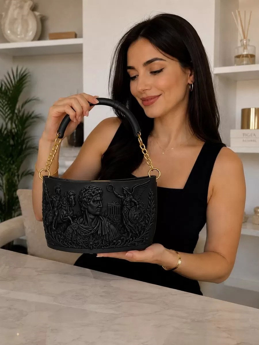 Athena Noir Antik Dönem 3d Tasarım Omuz Çantası Siyah