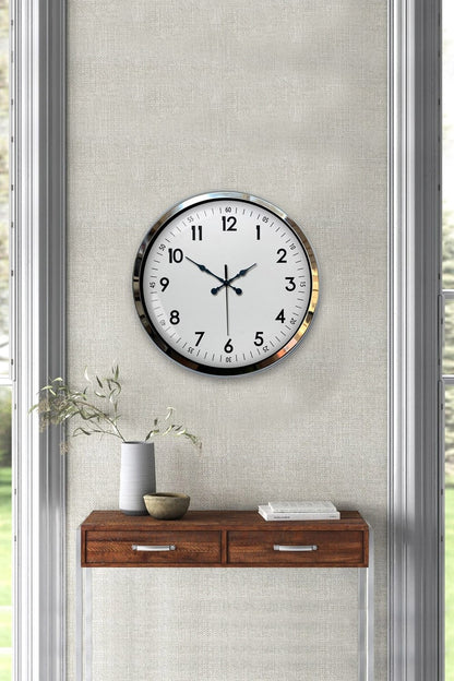 Modern Klasik 40 Cm Krom Metal Duvar Saati
