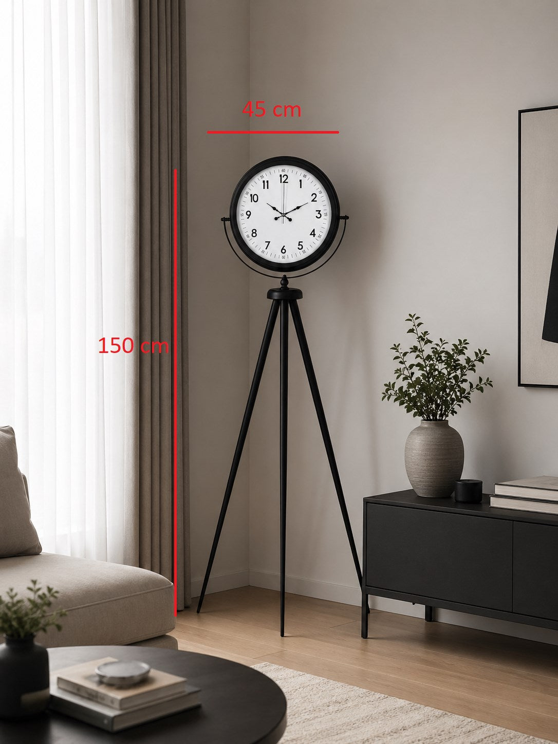 Siyah Tripod Ayaklı Dekoratif Saat